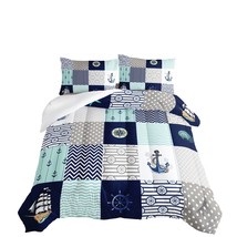 Nautical Comforter Set Full,Plaid Patchwork Ocean Themed Bedding Sailboat And An - £78.95 GBP