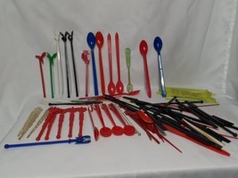 Huge lot Vintage Glass cocktail Stir Sticks, Playboy Smirnoff Whistle, Seagrams - $63.05