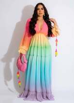 Ombre Chiffon Bubble Sleeve Maxi Dress - $180.00