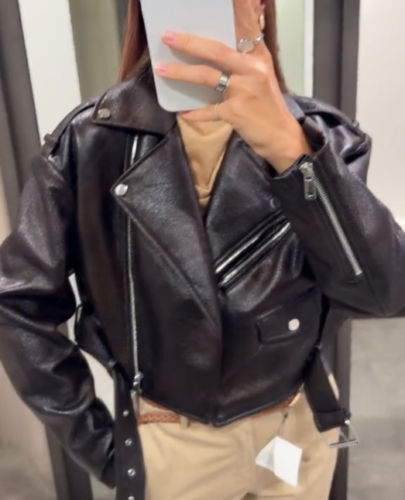 ZARA BNWT 2024. DARK BROWN FAUX LEATHER BIKER JACKET. 3046/325