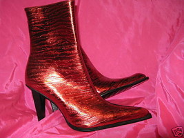 Metallic Red zebra madonna punk ankle stiletto boot 9 - $111.85