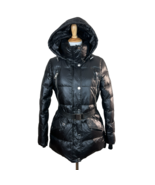 Michael Kors Puffer Jacket Women Small Black Down Feather Belted Hooded ... - £63.85 GBP