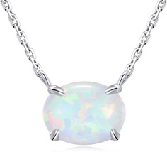 Sterling Silver Opal Necklace 925 Sterling Silver Small Dainty Oval Opal Jewelry - $61.43