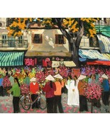 Flower Market at Lunar New Year, 24"x32" Vietnamese oil painting - $350.00
