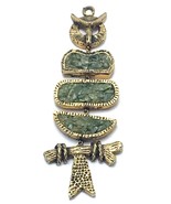 Vintage MCM Dangling Segmented Owl Pendant Gold Tone &amp; Craft Stone EUC - €12,76 EUR