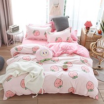Cartoon Duvet Cover Set Twin Pink Peach Bedding Set Kid Kawaii Bedding Set Girl  - £21.50 GBP