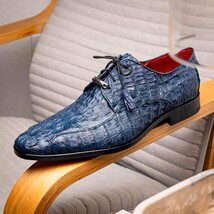 Apricena Genuine Caiman Crocodile Dress Derby's Shoes Navy image 10