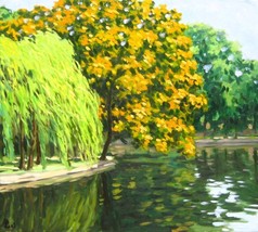 The park, 24x36 Vietnamese actual original oil painting - $249.00