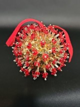 Vintage 1970s Hand Made Gold and Ruby Red Sequin Jeweled Beaded Satin Or... - £36.21 GBP