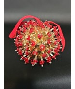 Vintage 1970s Hand Made Gold and Ruby Red Sequin Jeweled Beaded Satin Or... - $48.48