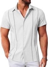 MAPICK Men&#39;s Cuban Guayabera Casual Shirt White Small - $19.99