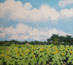 Field Of Sunflowers, 24x36 Vietnamese actual original oil pa - £196.74 GBP