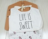 Rae Dunn Baby Bibs spoon set Life Is Sweet Strawberries new with small s... - $10.39