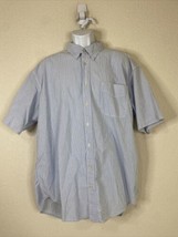 HB Harbor Bay Men Big Size 1XB Blue/White Striped Seersucker Button Up Shirt - £6.47 GBP