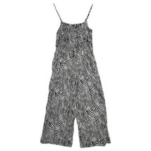 Michael Kors Jumpsuit Womens Large Black White Linen Zebra Wide Leg Pock... - $25.73
