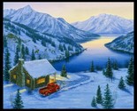 36&quot; X 44&quot; Panel Cabin Red Truck Mountains Christmas Cotton Fabric Panel ... - £10.32 GBP