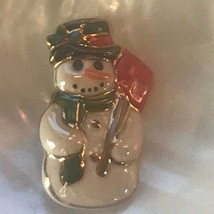 Estate Painted Ceramic Snowman with Red Shovel w Gilt Outline Christmas Holiday  - £8.20 GBP