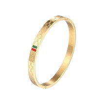Trendy Bangle for Women Red and Green Charm Stainless Steel Gold Plating Jewelry - £10.37 GBP