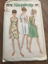 Simplicity 7079 Vtg 1967 Basic Dress Bust 32 cut Sewing Pattern Size 12 - £19.54 GBP