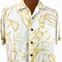 Caribbean Hawaiian Aloha L Shirt Palm Leaves Coconut Button Yellow Tropical - £35.91 GBP