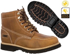 Mens Light Brown Work Boots Leather Shoes Rubber Sole Slip Resistant Size 9.5 - £59.52 GBP