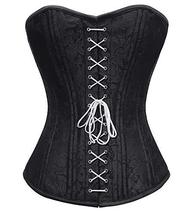 Black Corset Brocade Steel Boned Gothic Halloween Costume Overbust Bustier Dress - £40.08 GBP