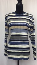 New York Collection  Sweater Blue Gray White Stripe Size M - $10.75