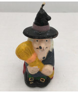 Vintage old lady witch with broom Halloween wax candle - $19.75