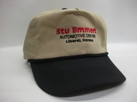Stu Emert Automotive Center Kansas Hat Beige Black Strapback Baseball Cap - £16.02 GBP