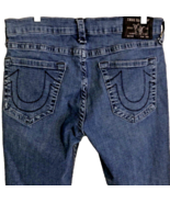 True Religion Rocco Moto Jeans Size 34 x 32 Relaxed Skinny Medium Wash Stretch - $49.99