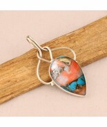925 Sterling Silver Lab Created Oyster Turquoise Gemstone Boho Pendant - $33.55 CAD