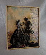 Vintage COURTING COUPLE Reverse Painted Convex Glass Small Wall Hanging ... - $9.70