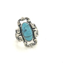 Vintage Signed Sterling Beau Victorian Art Deco Oval Turquoise Stone Ring 5 1/2 - £35.05 GBP