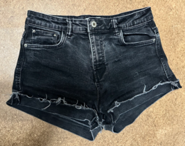 Zara Denim High rise Shorts Black Cut Off Jean Shorts Size 4 with 5 pockets - £15.94 GBP