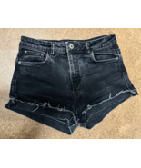 Zara Denim High rise Shorts Black Cut Off Jean Shorts Size 4 with 5 pockets - £15.72 GBP