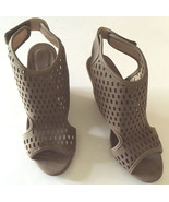 Women Open Toe 4in Wedge Heel Ankle Strap Tan Perforated Detail Sandals ... - $37.29 CAD
