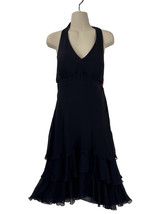 Sangria New VTG Black Silk Empire Halter Dress Chiffon Layers Y2K Steamp... - $39.59