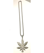 Stainless Steel Marijuana Leaf with Crystals Pot Necklace - $470.23 MXN