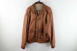 Vintage 80s Rockabilly Mens Large Distressed Soft Leather Bomber Jacket Brown - £70.96 GBP