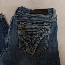 Seven 7 Slim Straight Blue Jeans 29x33 Medium Wash Rhinestone Pockets Di... - £19.55 GBP