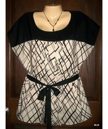 New York &amp; Co. Summer Two Tone Abstract Black &amp; Cream Belted Cap Sleeve Top - €16,87 EUR