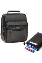 Adelina Men&#39;s Black Leather Plaid Steel Case Handbag And Card Holder Wallet With - £45.62 GBP