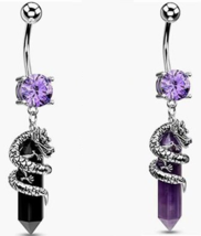 Chinese Dragon Naval Stone Naval Belly Ring (Black or Purple) - £9.19 GBP