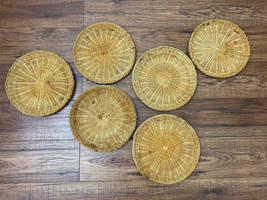 Lot of  6 Wicker Rattan Bamboo Paper Plate Holders Picnic Camping BBQ Tiki - £7.95 GBP