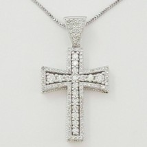 1.00 Ct White Round Cut Real Moissanite Cross Pendant in 14K White Gold Plated - £95.28 GBP