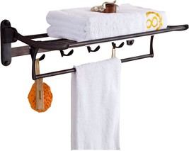 Oil-Rubbed Bronze Towel Racks For Bathroom Shelves With Foldable Towel Bar - $66.38