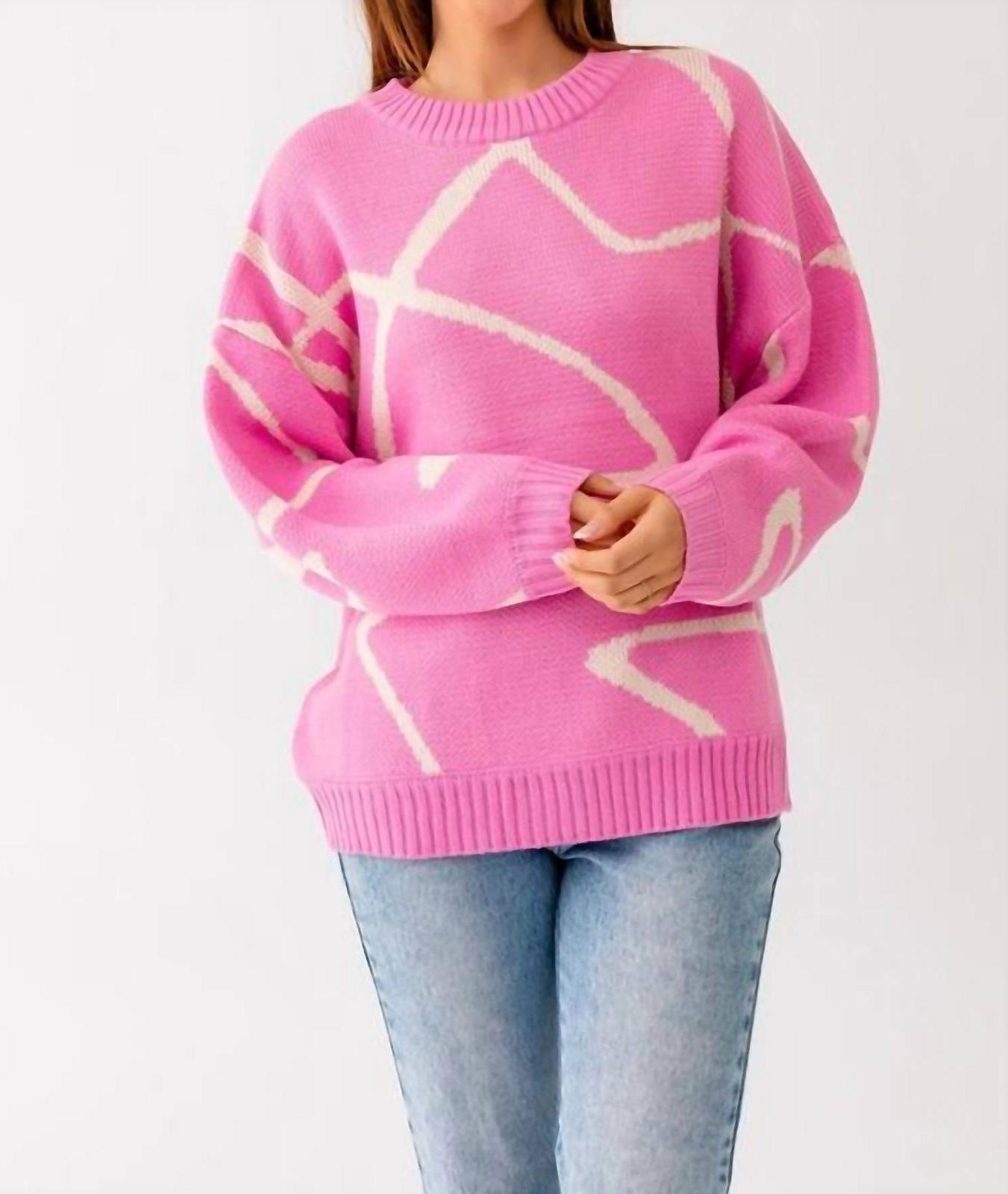 Le Lis abstract pattern oversized sweater top Pink,cream - $37.00