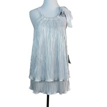CeCe Halter Top Large Metallic Silver Shiny Shimmery Pleated Night Out Tie New - $29.98