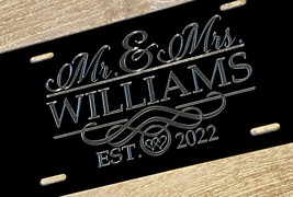 Just Married Newlywed Wedding Gift Engraved Black License Plate Car Tag   - £18.37 GBP