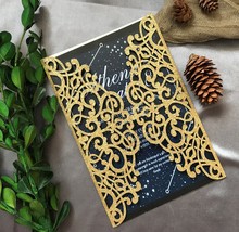 50pcs Glitter Gold Laser Cut Wedding Cards,Invitations Cards,Bridal Show... - £53.30 GBP+